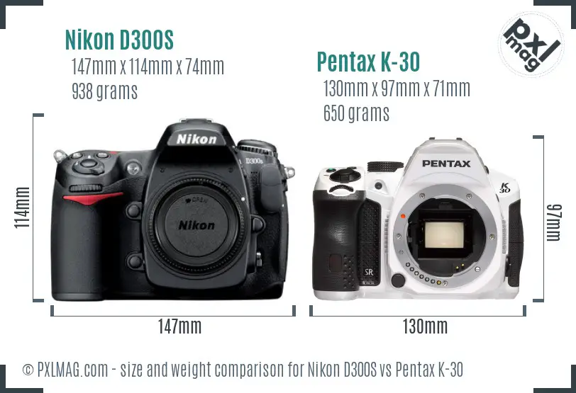 Nikon D300S vs Pentax K-30 size comparison