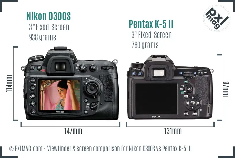 Nikon D300S vs Pentax K-5 II Screen and Viewfinder comparison
