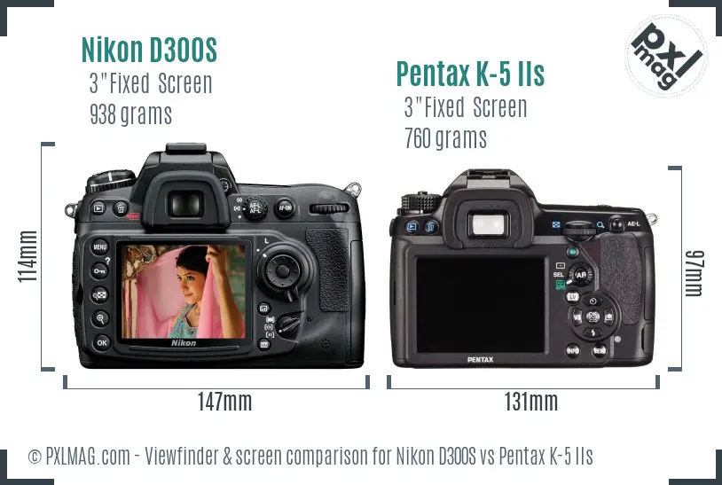 Nikon D300S vs Pentax K-5 IIs Screen and Viewfinder comparison
