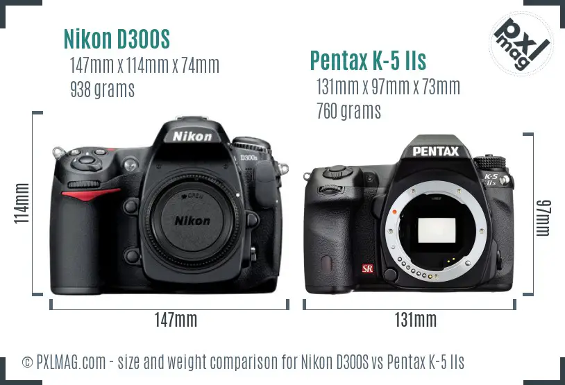 Nikon D300S vs Pentax K-5 IIs size comparison