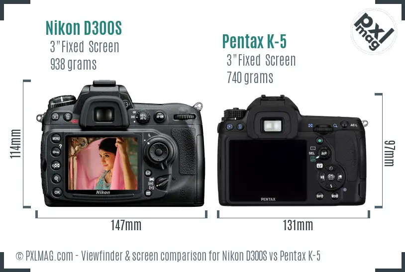 Nikon D300S vs Pentax K-5 Screen and Viewfinder comparison