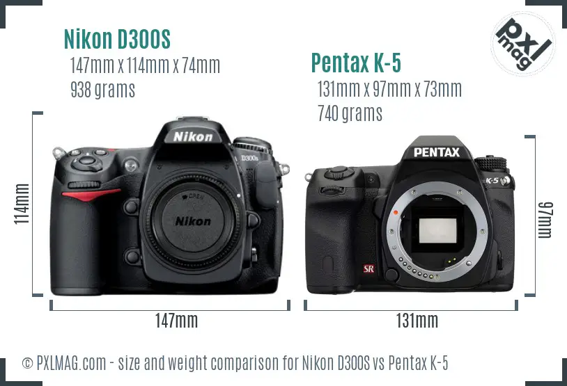 Nikon D300S vs Pentax K-5 size comparison