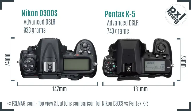 Nikon D300S vs Pentax K-5 top view buttons comparison