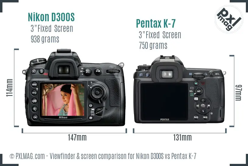 Nikon D300S vs Pentax K-7 Screen and Viewfinder comparison