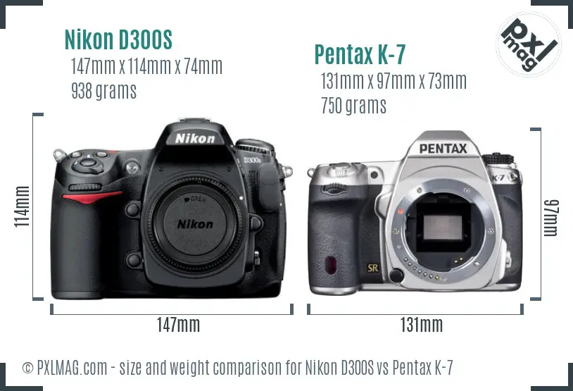 Nikon D300S vs Pentax K-7 size comparison