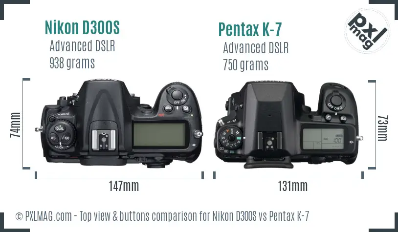 Nikon D300S vs Pentax K-7 top view buttons comparison