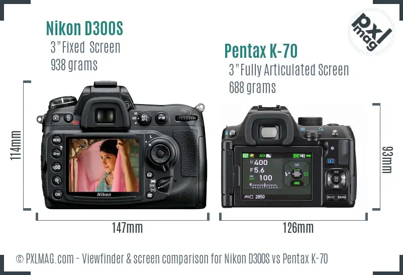 Nikon D300S vs Pentax K-70 Screen and Viewfinder comparison
