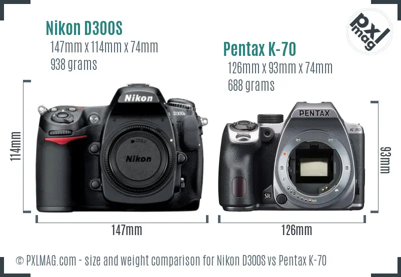 Nikon D300S vs Pentax K-70 size comparison