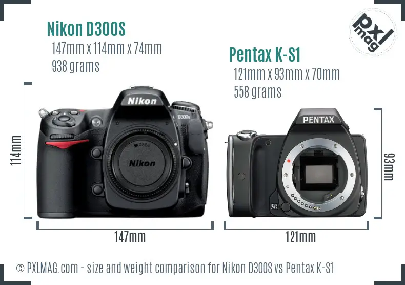 Nikon D300S vs Pentax K-S1 size comparison