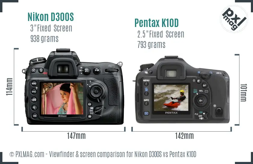 Nikon D300S vs Pentax K10D Screen and Viewfinder comparison