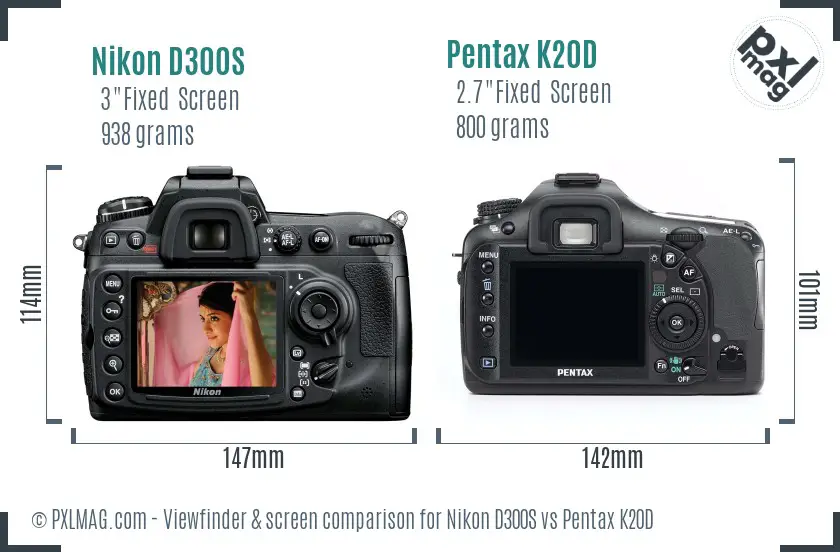 Nikon D300S vs Pentax K20D Screen and Viewfinder comparison
