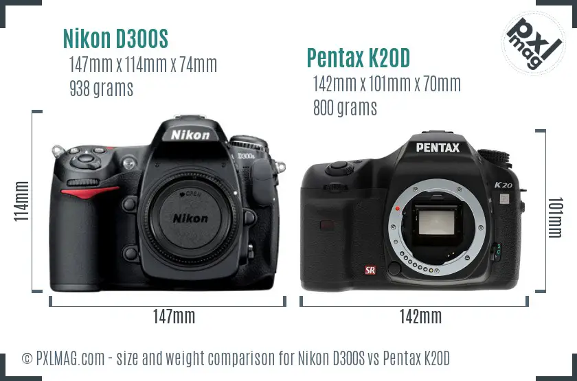 Nikon D300S vs Pentax K20D size comparison