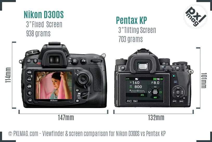 Nikon D300S vs Pentax KP Screen and Viewfinder comparison