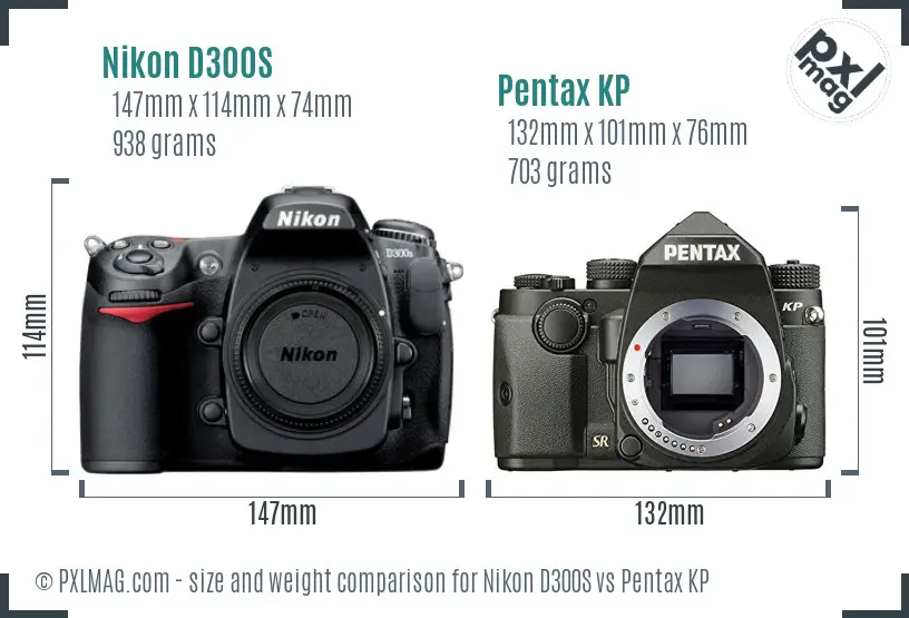 Nikon D300S vs Pentax KP size comparison