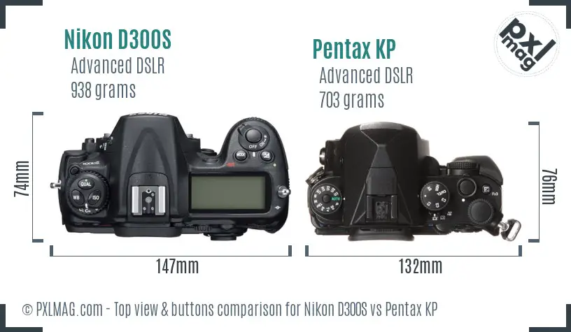 Nikon D300S vs Pentax KP top view buttons comparison
