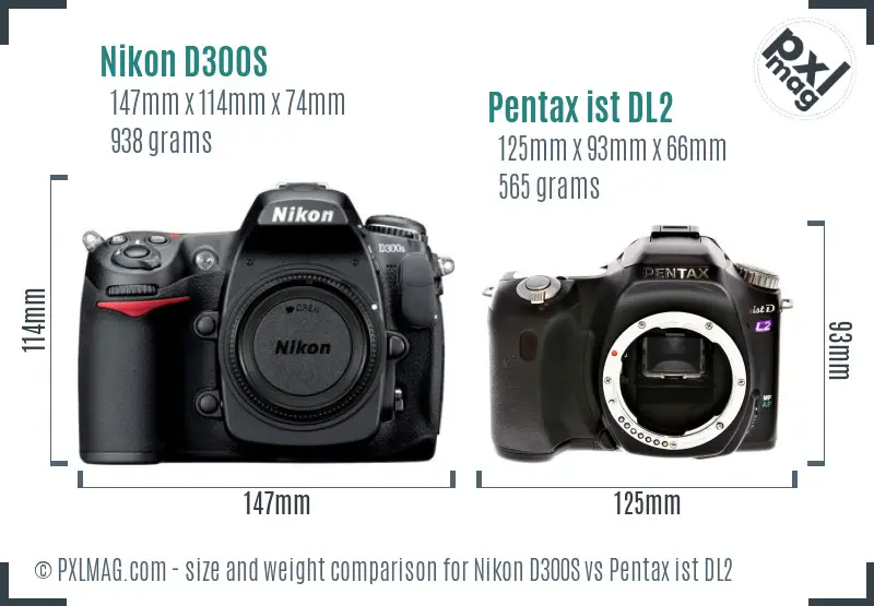 Nikon D300S vs Pentax ist DL2 size comparison