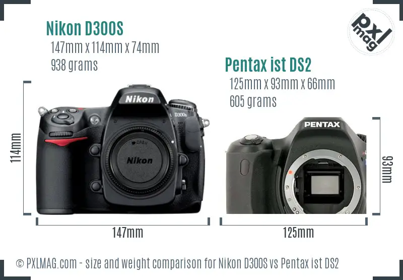 Nikon D300S vs Pentax ist DS2 size comparison