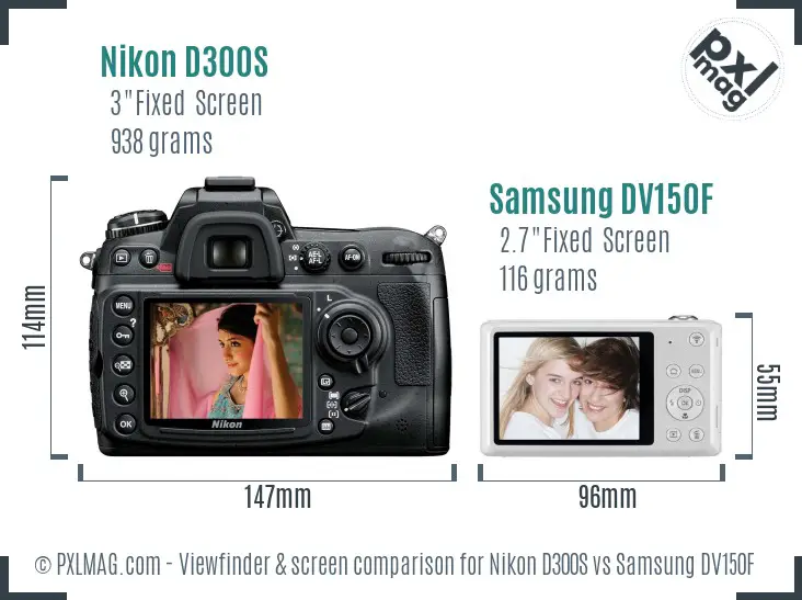 Nikon D300S vs Samsung DV150F Screen and Viewfinder comparison