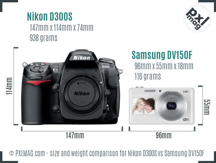 Nikon D300S vs Samsung DV150F size comparison