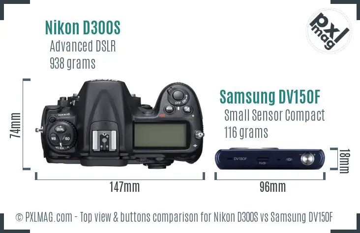 Nikon D300S vs Samsung DV150F top view buttons comparison
