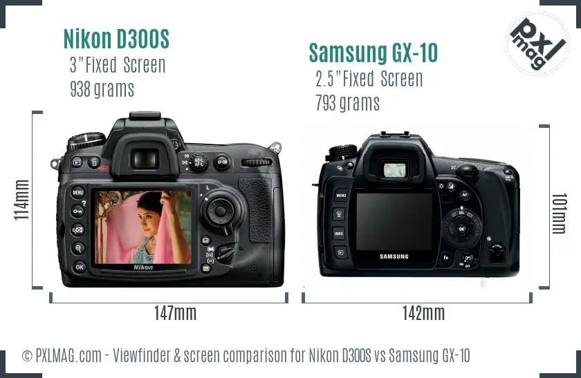 Nikon D300S vs Samsung GX-10 Screen and Viewfinder comparison