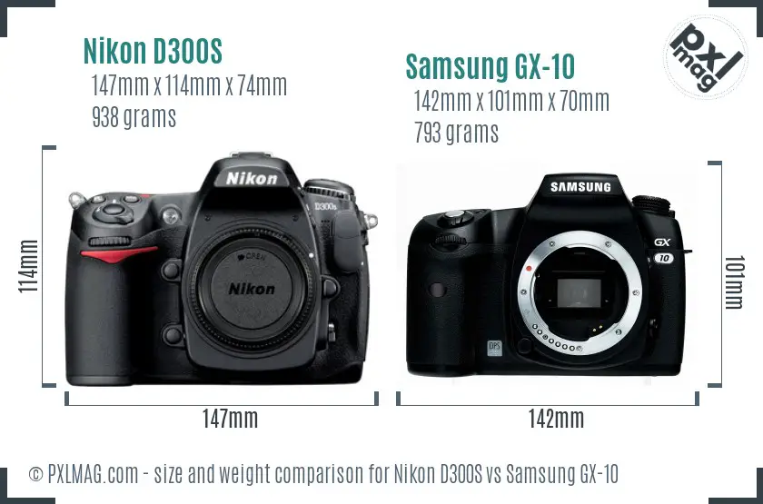Nikon D300S vs Samsung GX-10 size comparison