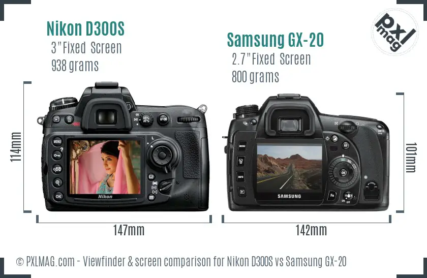 Nikon D300S vs Samsung GX-20 Screen and Viewfinder comparison