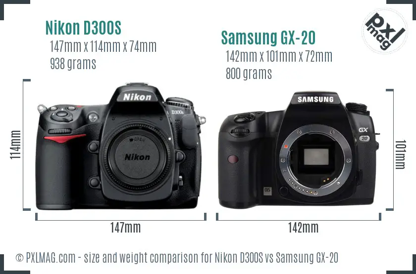 Nikon D300S vs Samsung GX-20 size comparison