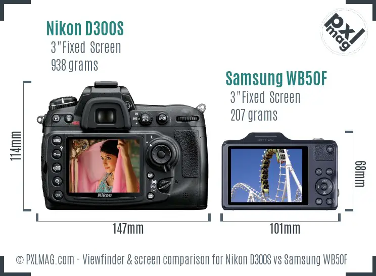 Nikon D300S vs Samsung WB50F Screen and Viewfinder comparison