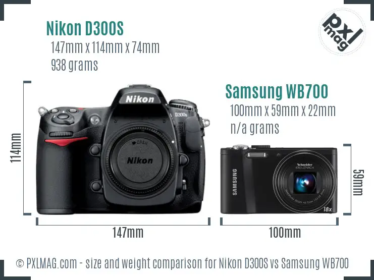 Nikon D300S vs Samsung WB700 size comparison