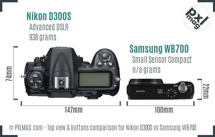 Nikon D300S vs Samsung WB700 top view buttons comparison
