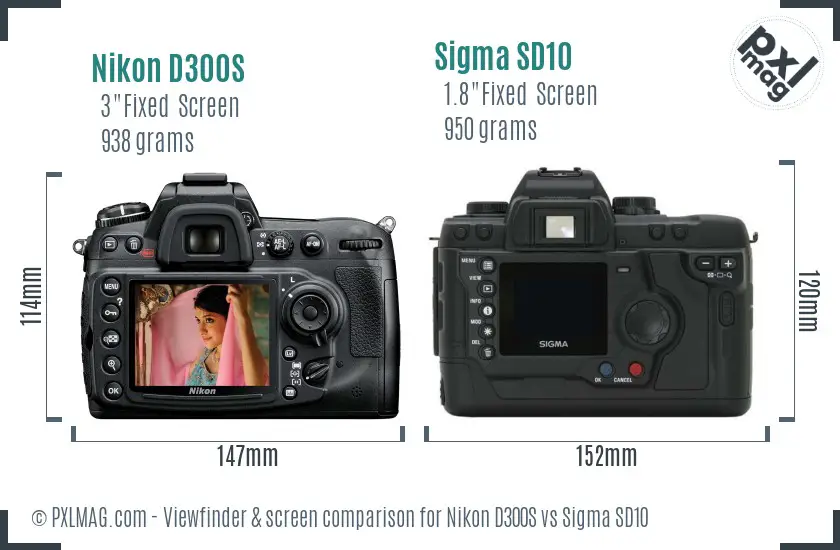 Nikon D300S vs Sigma SD10 Screen and Viewfinder comparison