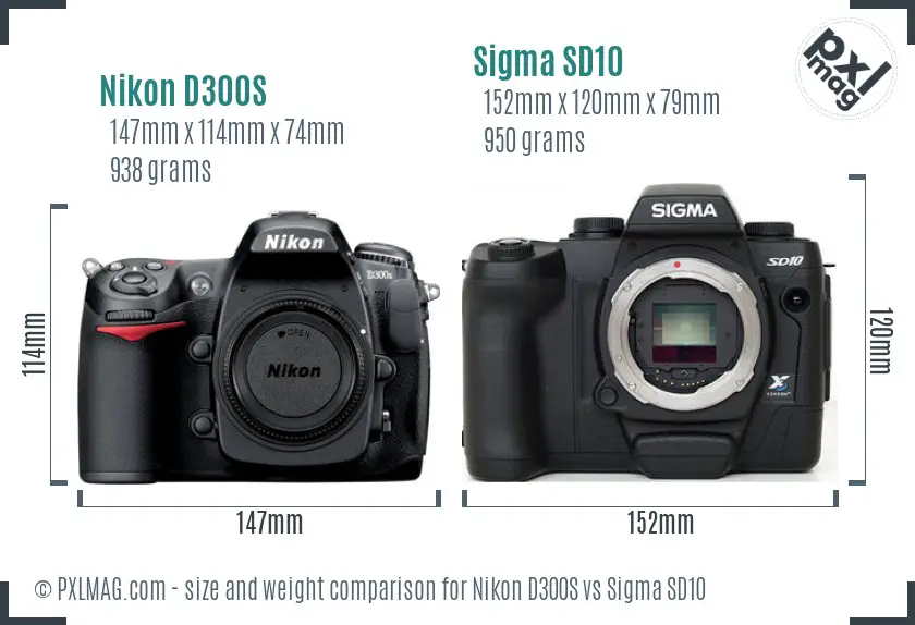 Nikon D300S vs Sigma SD10 size comparison