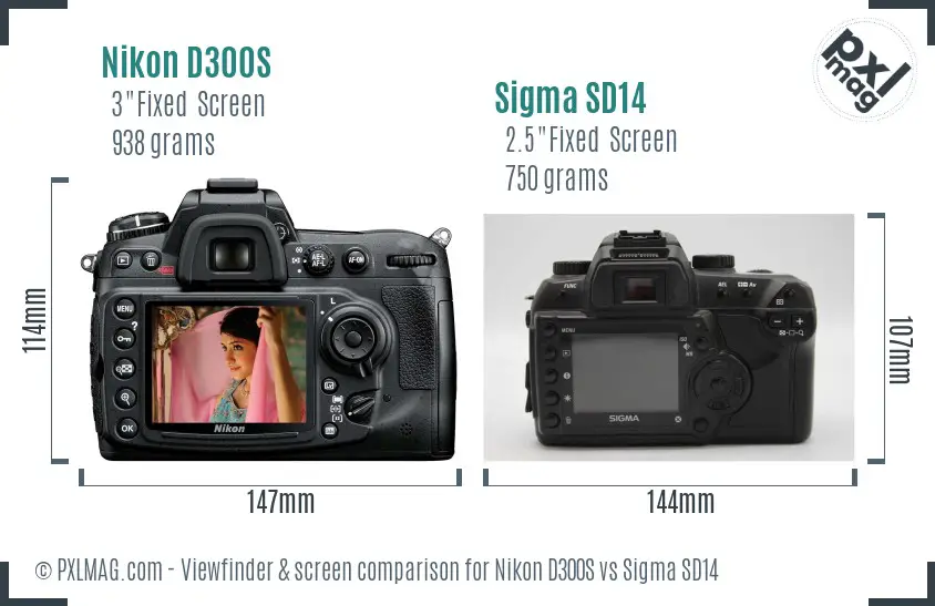 Nikon D300S vs Sigma SD14 Screen and Viewfinder comparison
