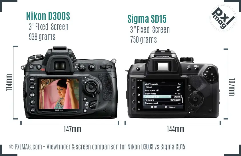Nikon D300S vs Sigma SD15 Screen and Viewfinder comparison