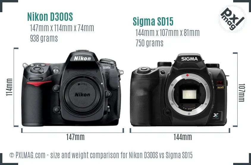 Nikon D300S vs Sigma SD15 size comparison