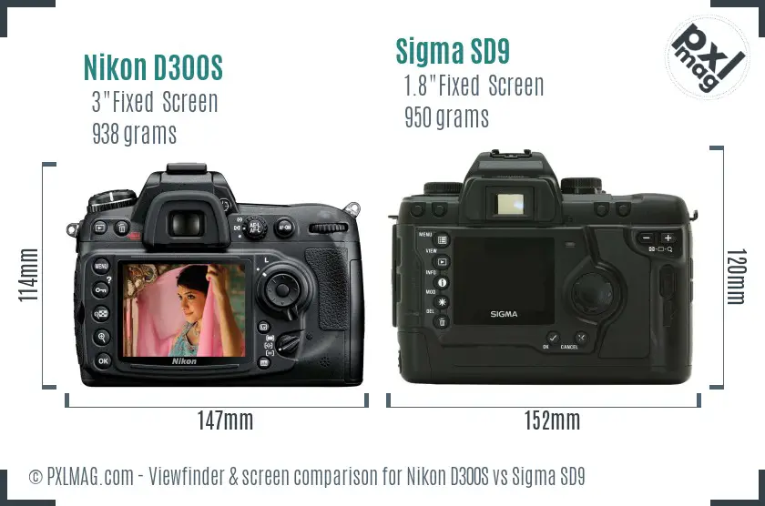 Nikon D300S vs Sigma SD9 Screen and Viewfinder comparison