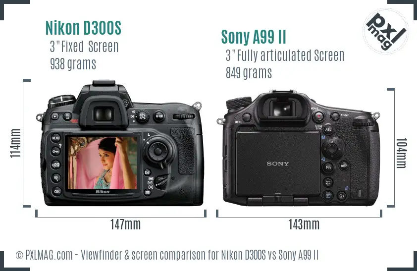 Nikon D300S vs Sony A99 II Screen and Viewfinder comparison