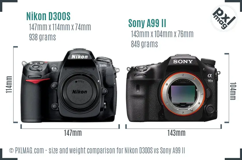 Nikon D300S vs Sony A99 II size comparison