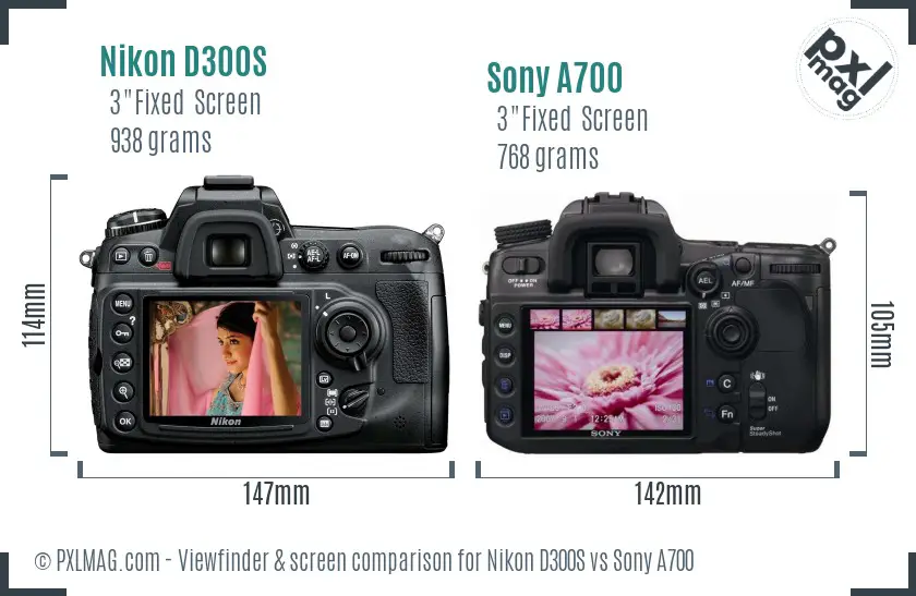 Nikon D300S vs Sony A700 Screen and Viewfinder comparison