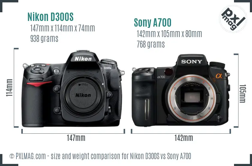 Nikon D300S vs Sony A700 size comparison