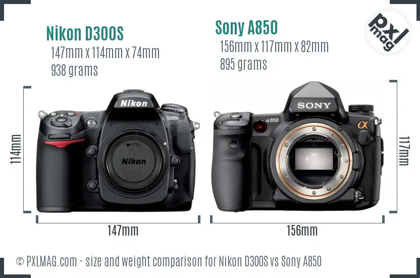 Nikon D300S vs Sony A850 size comparison