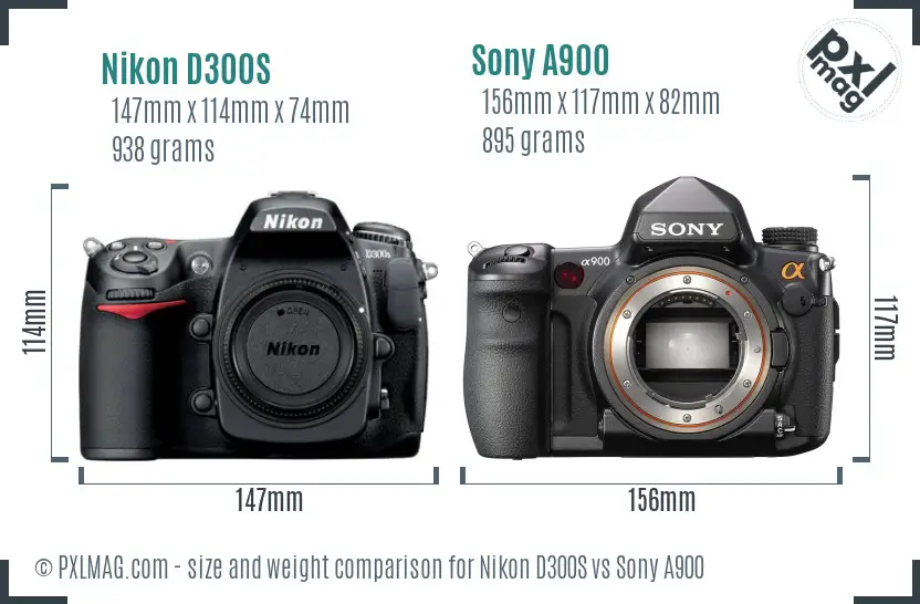 Nikon D300S vs Sony A900 size comparison