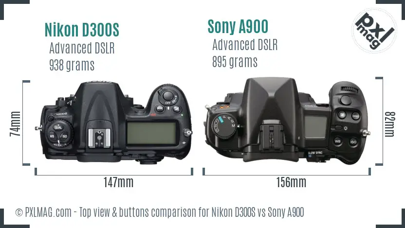 Nikon D300S vs Sony A900 top view buttons comparison