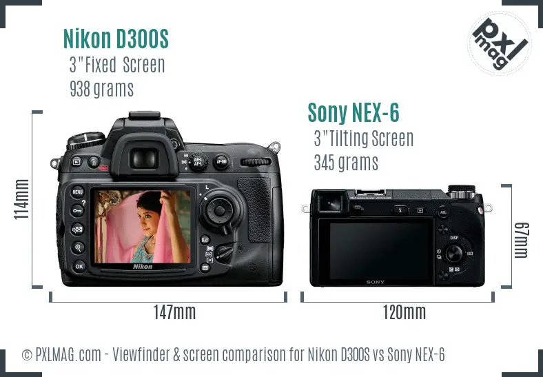 Nikon D300S vs Sony NEX-6 Screen and Viewfinder comparison