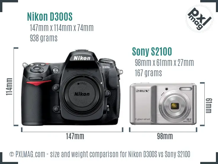 Nikon D300S vs Sony S2100 size comparison