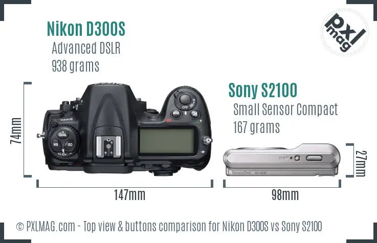 Nikon D300S vs Sony S2100 top view buttons comparison
