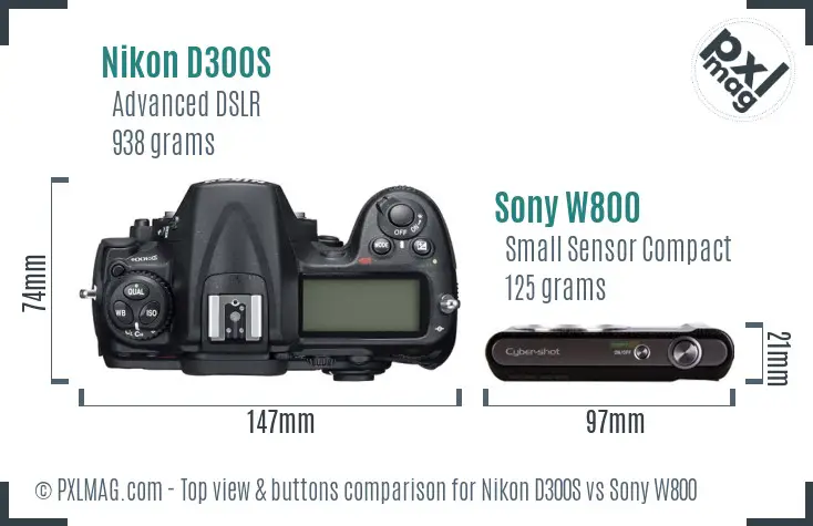 Nikon D300S vs Sony W800 top view buttons comparison