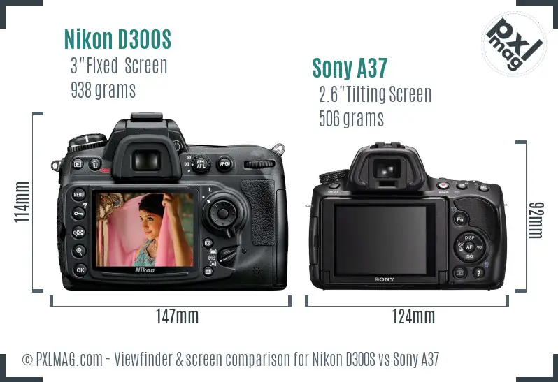 Nikon D300S vs Sony A37 Screen and Viewfinder comparison