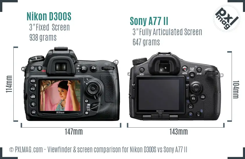 Nikon D300S vs Sony A77 II Screen and Viewfinder comparison